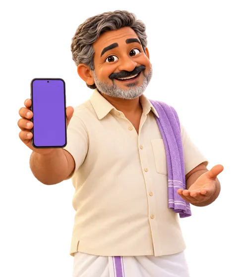 A Kerala shop owner holding up his phone